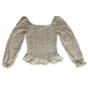 Off white blouse with small pink and blue flowers - Girls Size 7/8